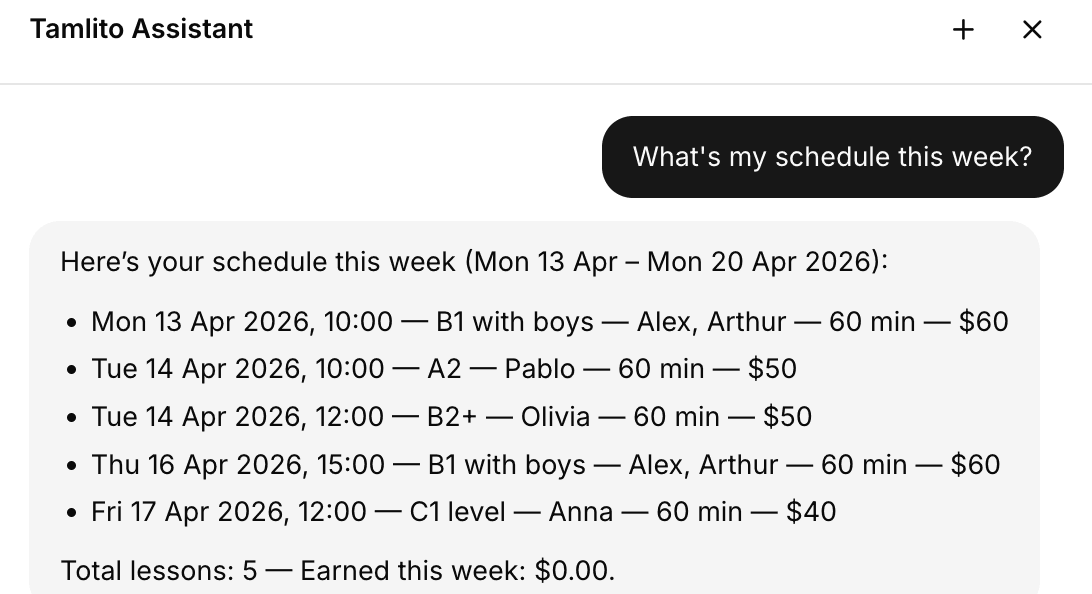 AI assistant showing teaching stats