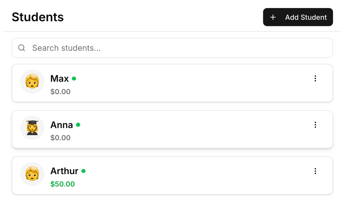 Student management with profiles and lesson history